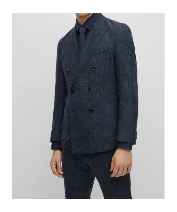 Hugo Boss Double-breasted Suit Coat, Belt-loop Trousers In Black