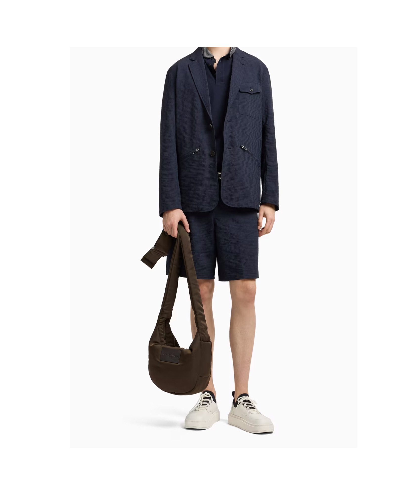 Emporio Armani Seersucker Elastic-waist Shorts In Blue