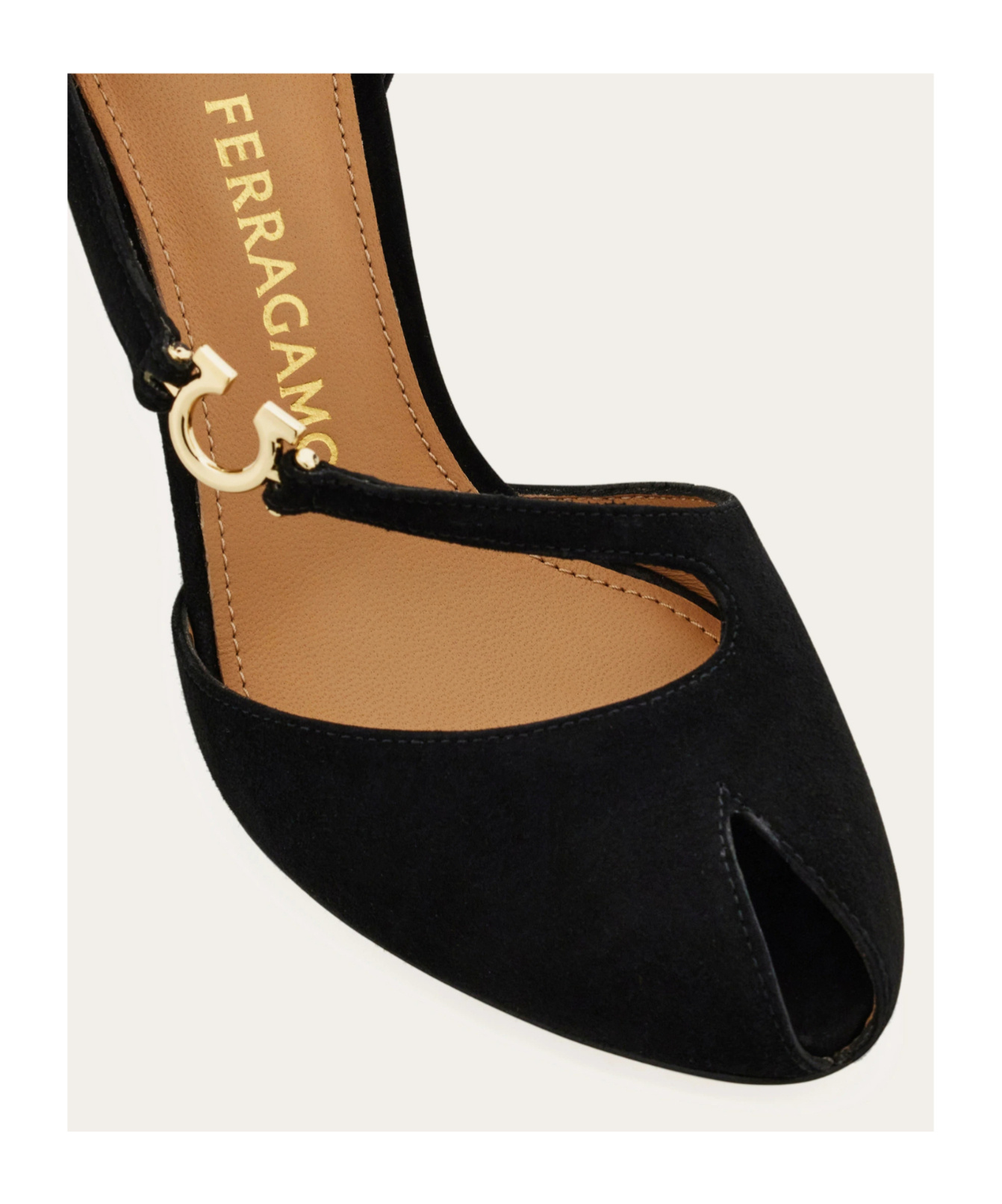 Ferragamo Peep-toe Pump With Gancini Detail In Black