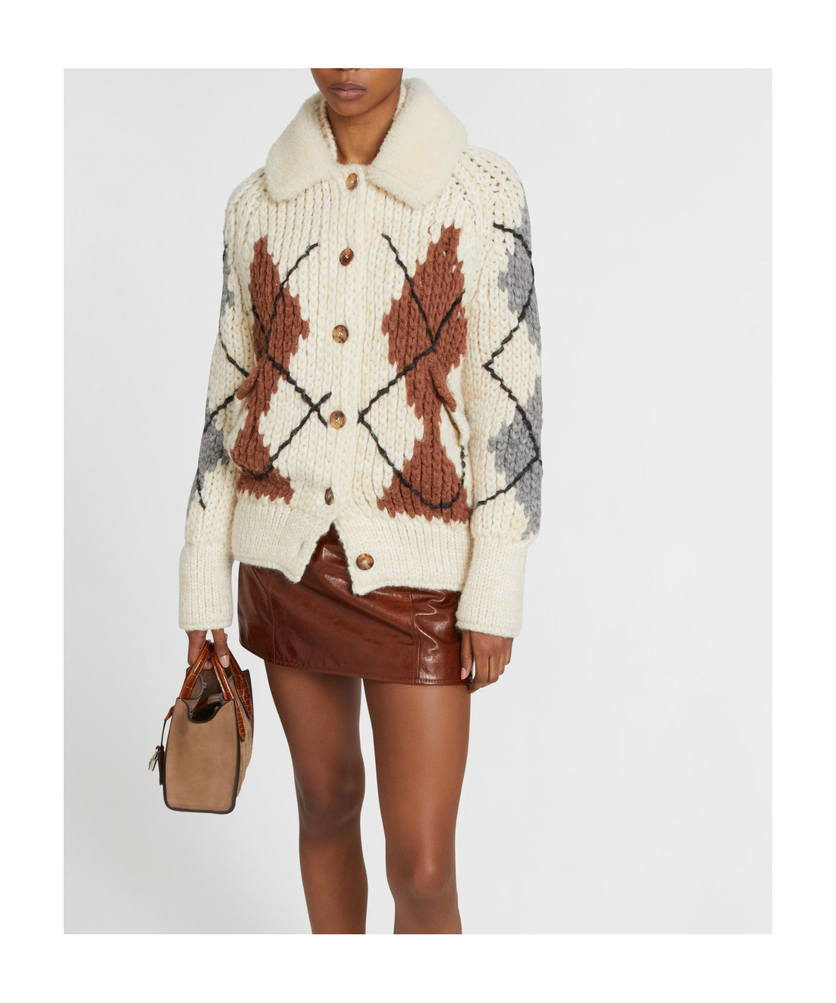 Ermanno Scervino Shearling-collar Cardigan In White