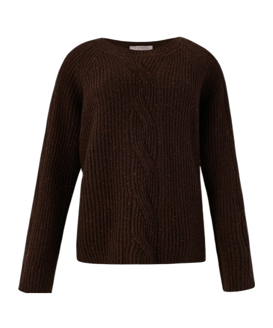D Exterior Crew Neck Long Sleeve Sweater In Brown