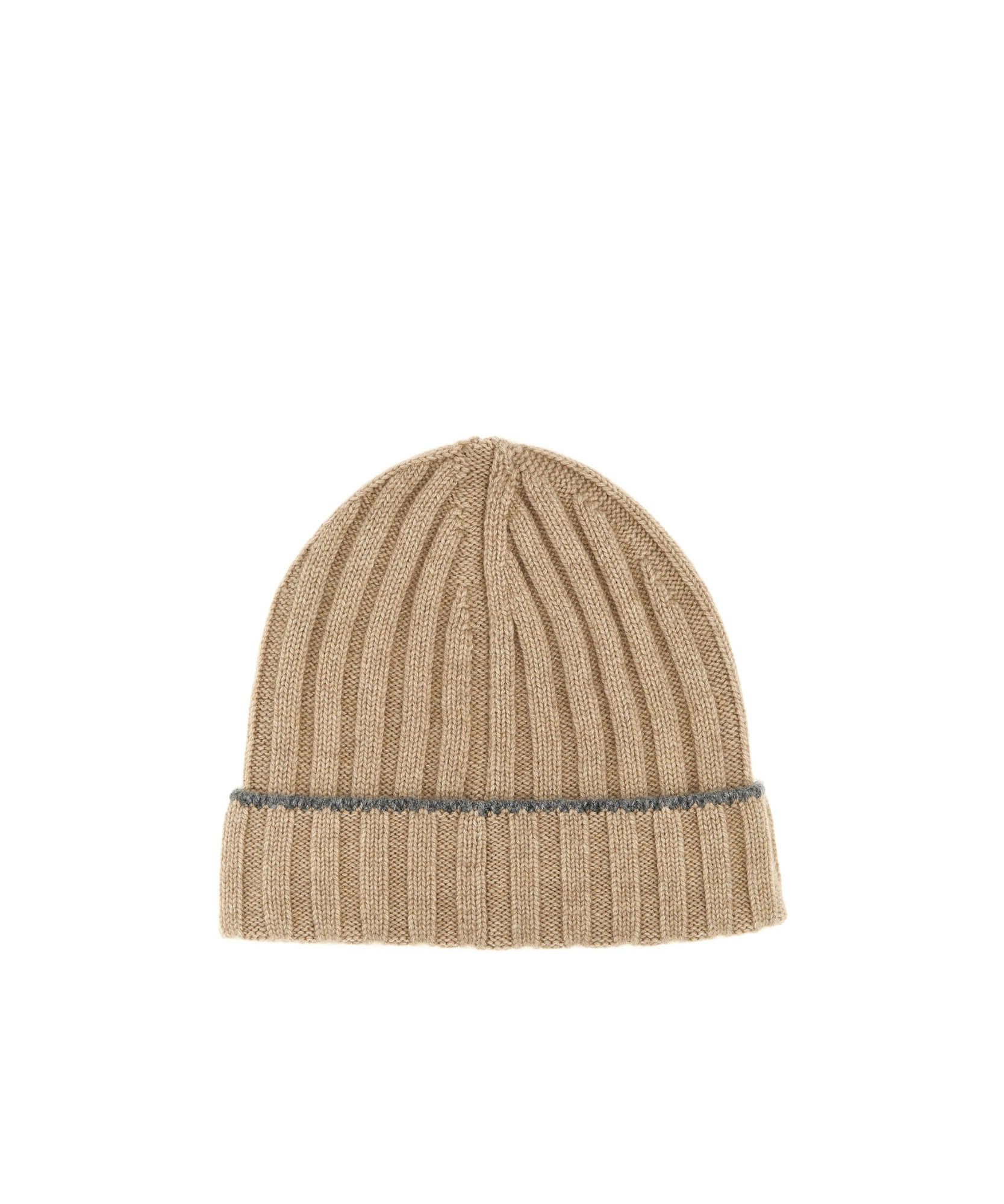 Brunello Cucinelli Men's Cashmere Rib Contrast-trim Beanie Hat In Nude
