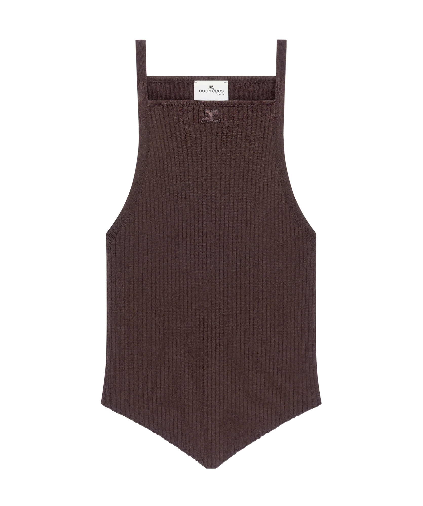 Courrèges Sleeveless Ribbed Knit Square Neck Top In Brown