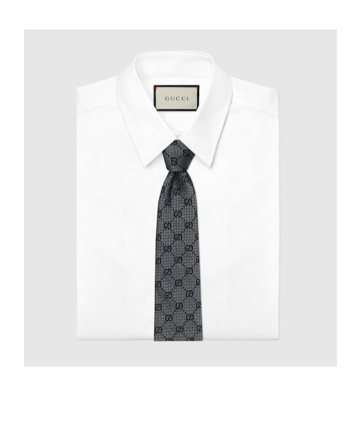 Gucci Gg-pattern Silk Tie In Gray