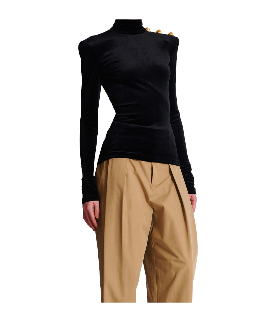 Balmain Button-detailed High Neck Top In Black