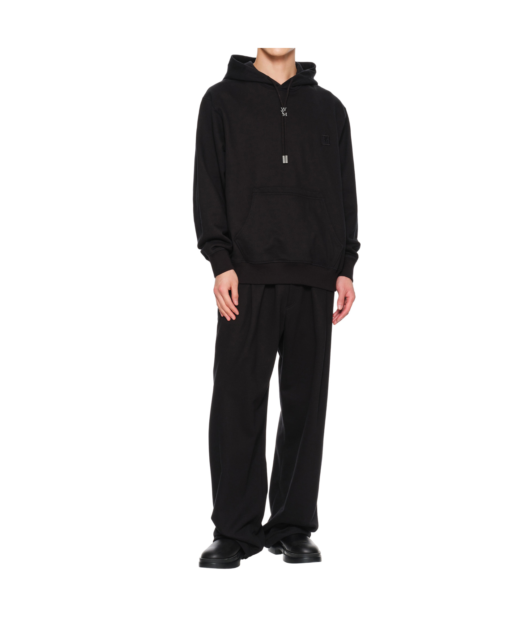 Wooyoungmi Classic Black Hoodie With Signature Logo Accents In Black