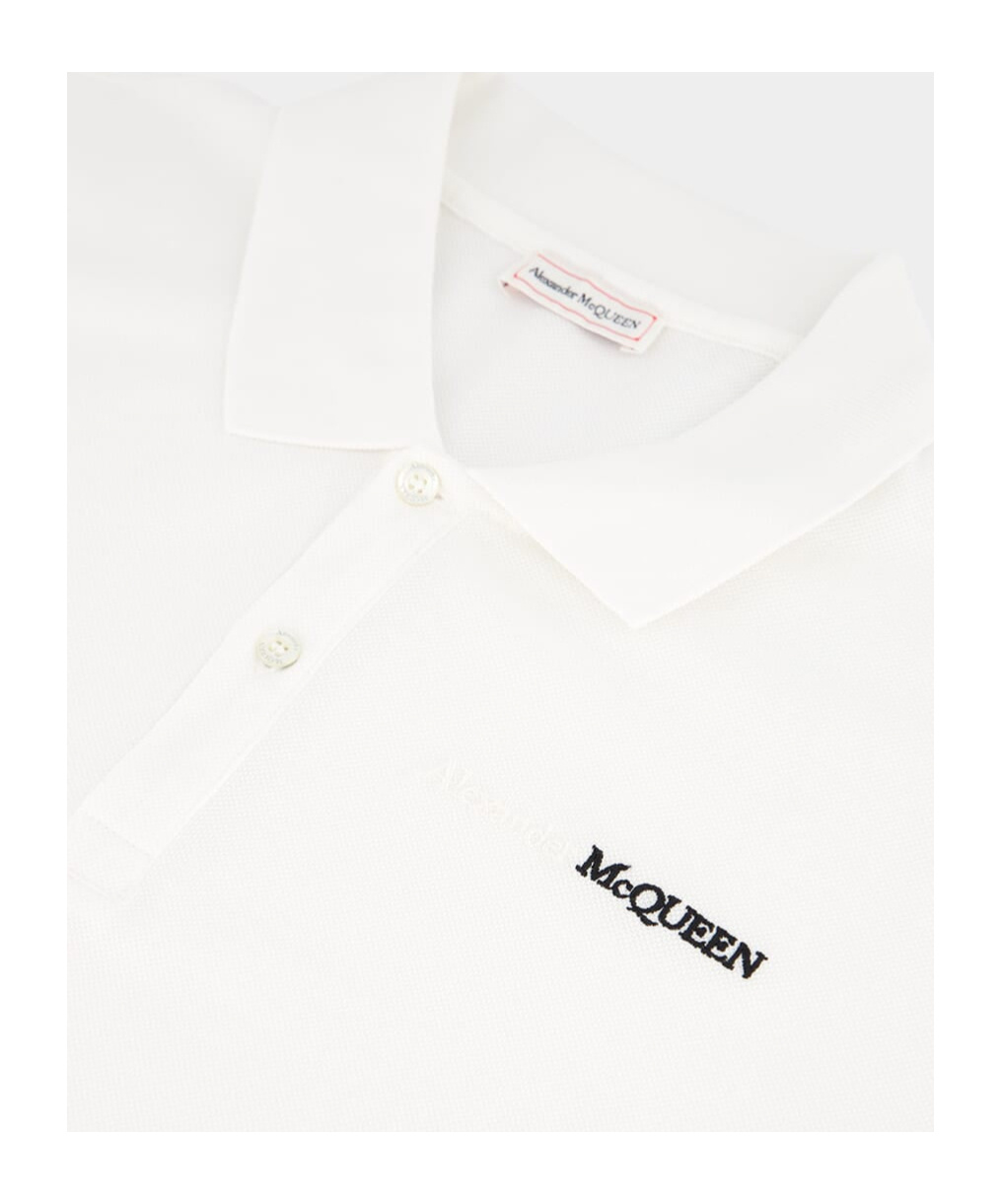 Shop Alexander Mcqueen Logo-embroidered Cotton Polo Shirt In White