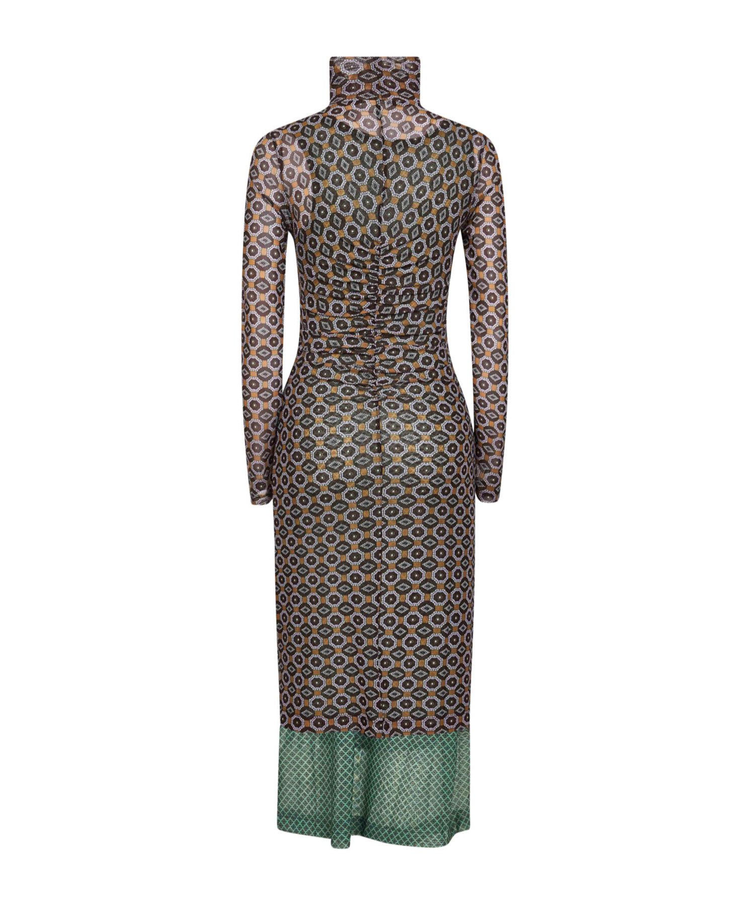 Dries Van Noten Printed Mesh Layered Midi Dress In Brown