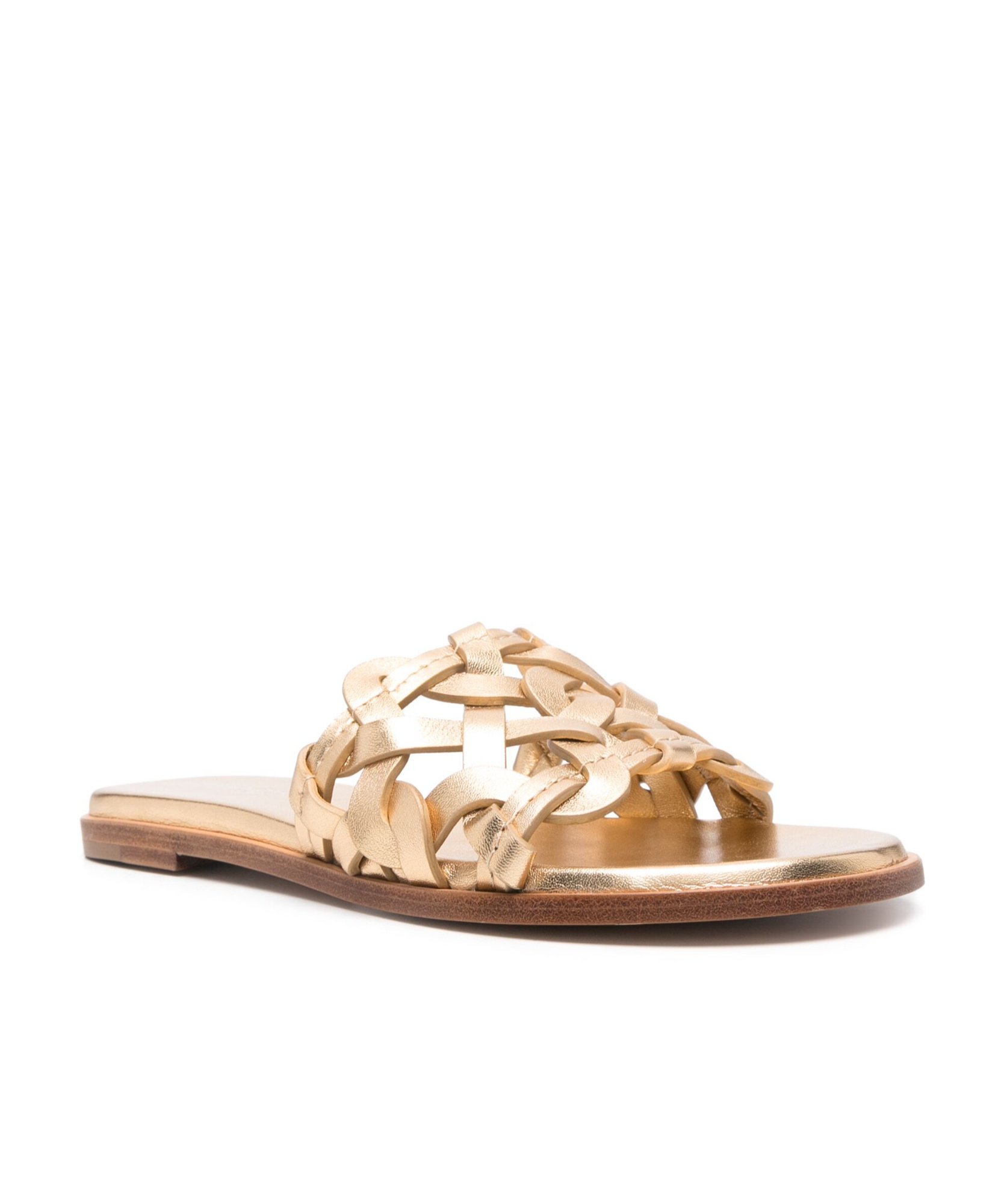Gianvito Rossi Amalfi Gold Tone Interwoven Leather Sandals In Nude