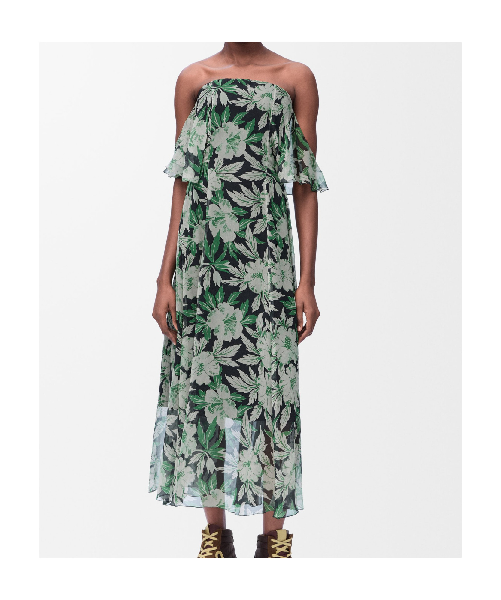 Loewe Off-the-shoulder Floral-print Silk-crepon Midi Dress In Gray