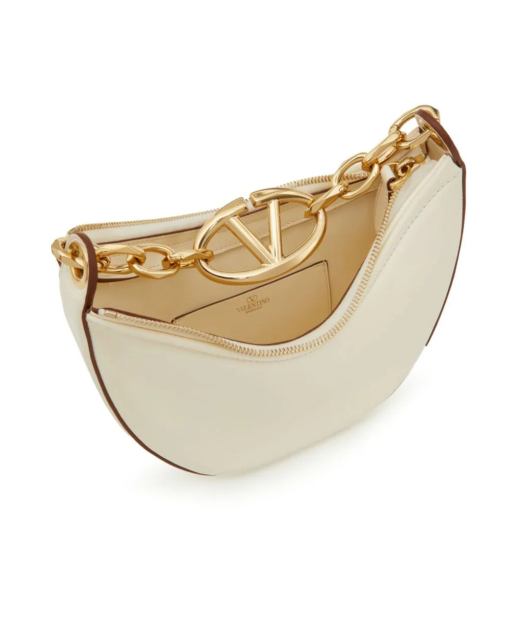 Valentino Garavani Vlogo Moon Zip-up Mini Shoulder Bag In Nude