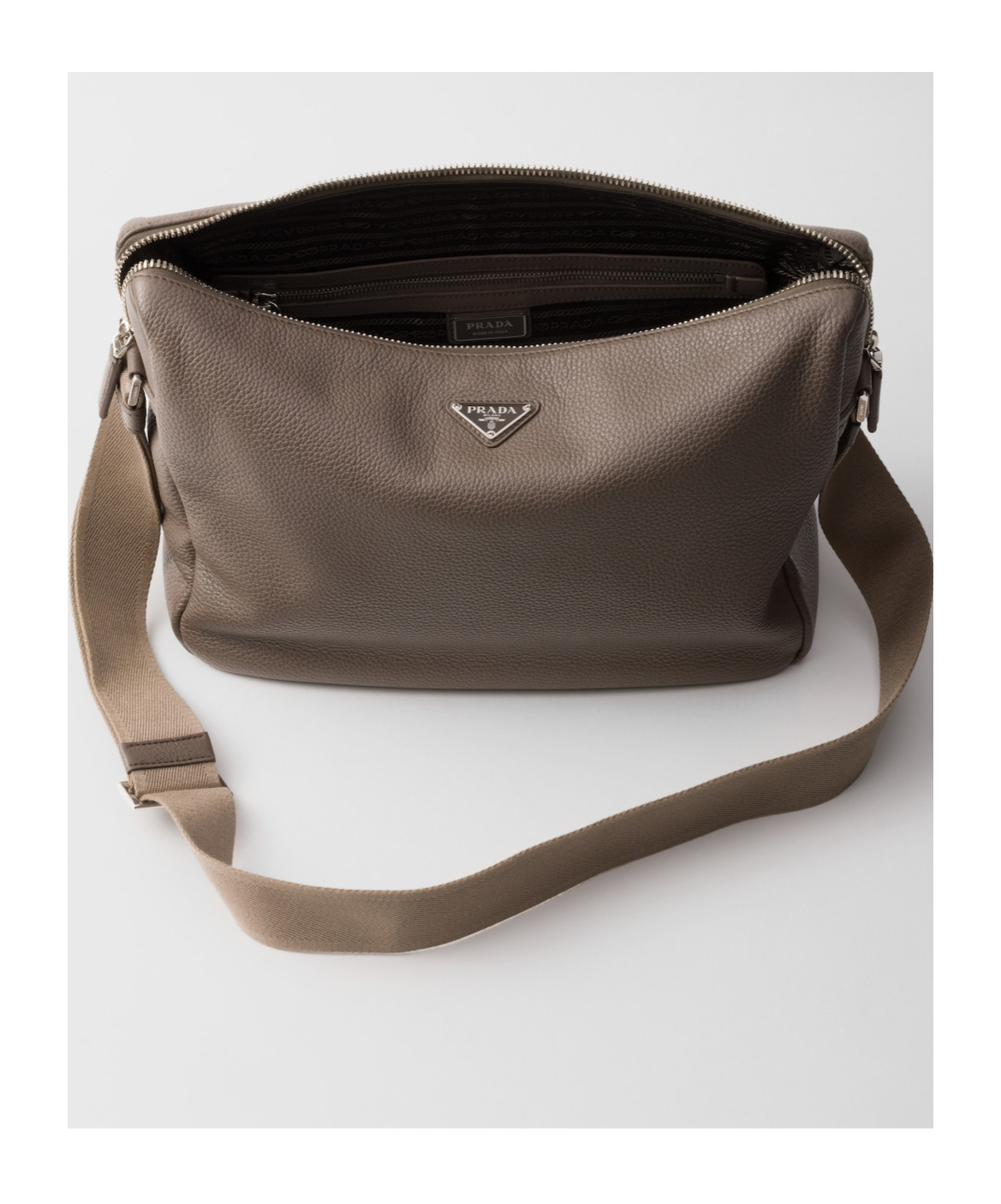 Prada Leather Shoulder Bag In Bamboo Gray
