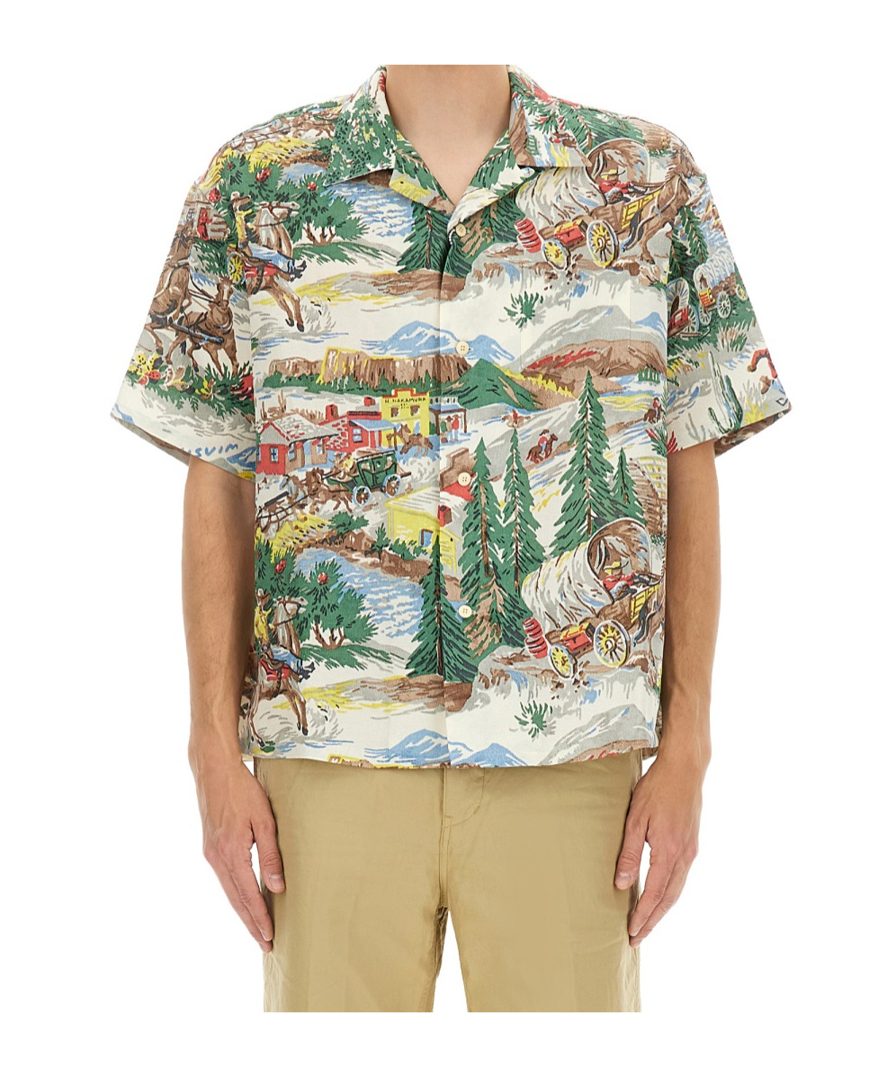Visvim Crosby Convertible-collar Printed Silk Shirt In Multi