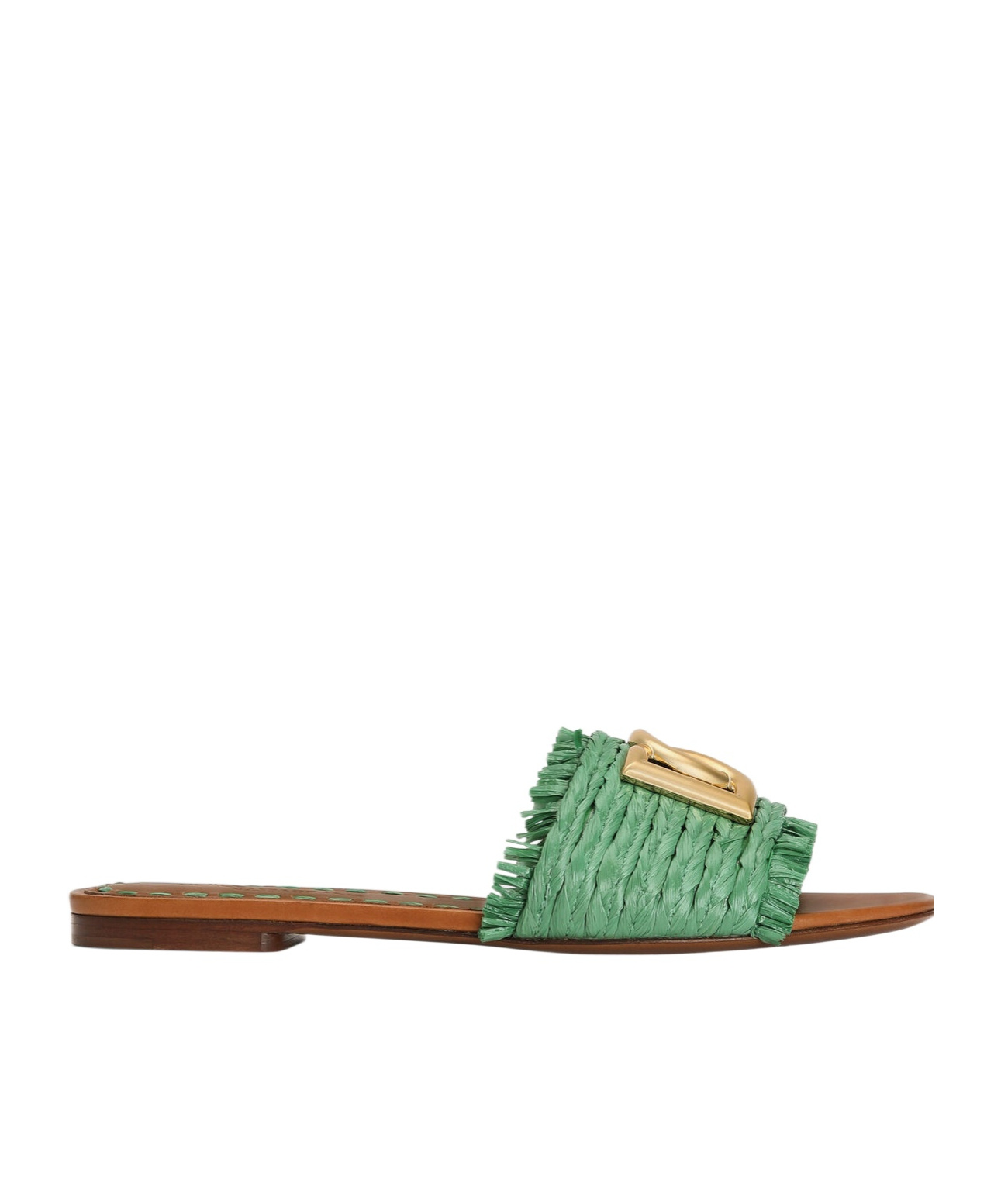 Dolce & Gabbana Raffia Slippers In Green