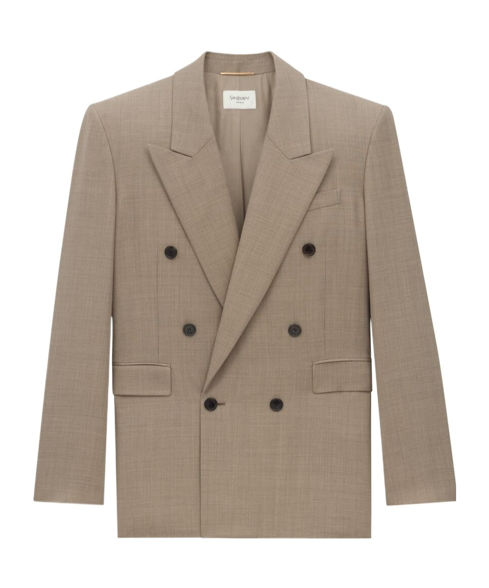 Saint Laurent Double-breasted Jacket In Caviar Wool In Nude