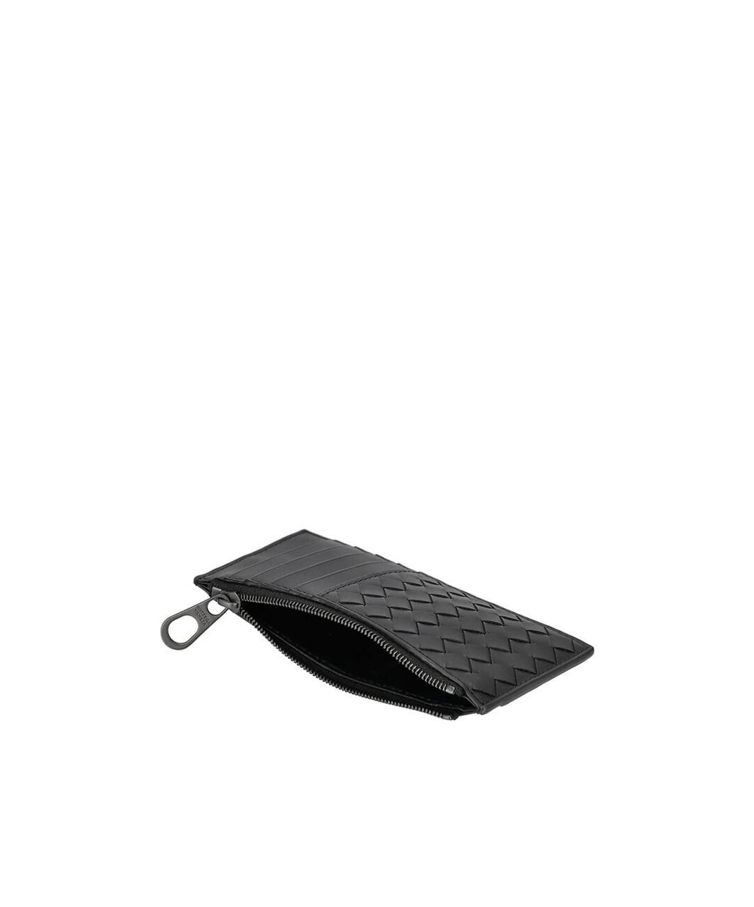 Bottega Veneta Card Holder With Black Intrecciato Zipper In Black