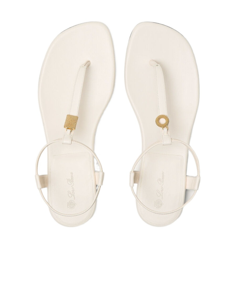 Loro Piana Mindil Embellished Leather Thong Sandals In Whispering White