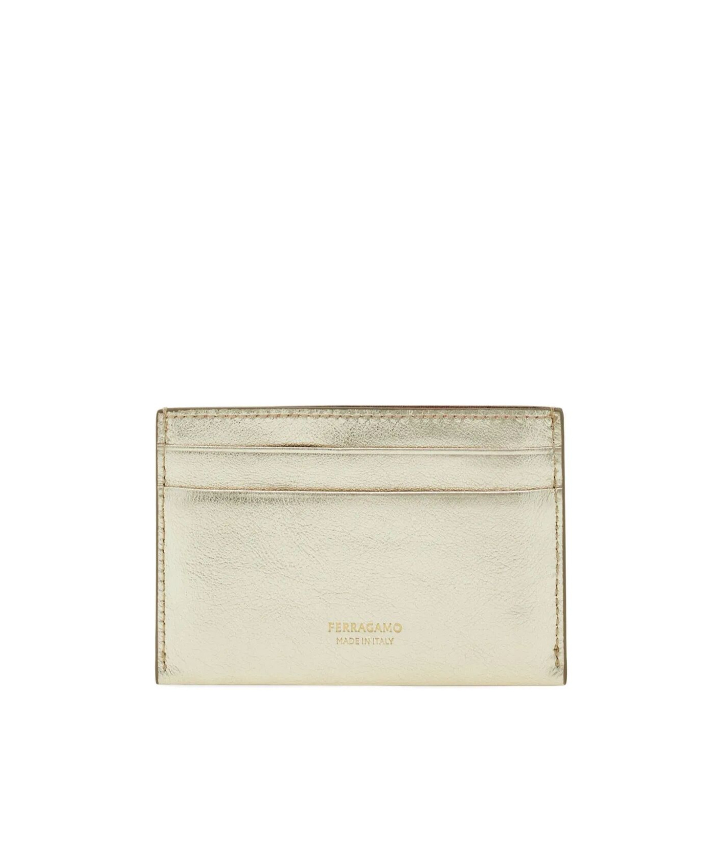 Ferragamo Laminated Leather Card Holder With Gold-tone Hardware In White