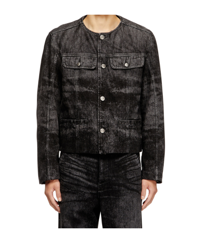 Diesel Denim Jacket With Chest And Flap Pockets In Black