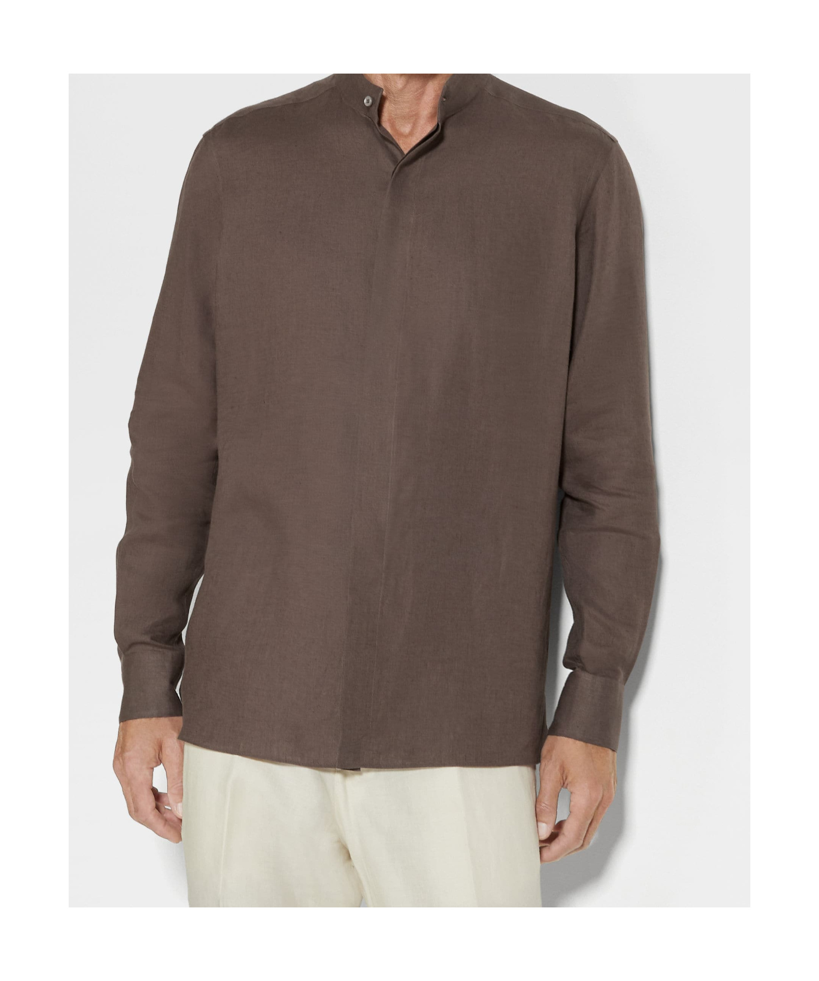 Shop Zegna Linen Shirt In Dark Grey Brown