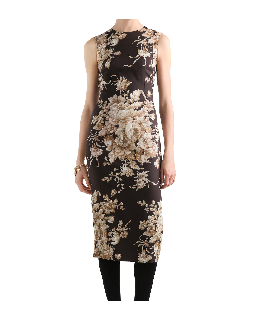 Dolce & Gabbana Rose Cretonne Charmeuse Sleeveless Midi Dress In Multi