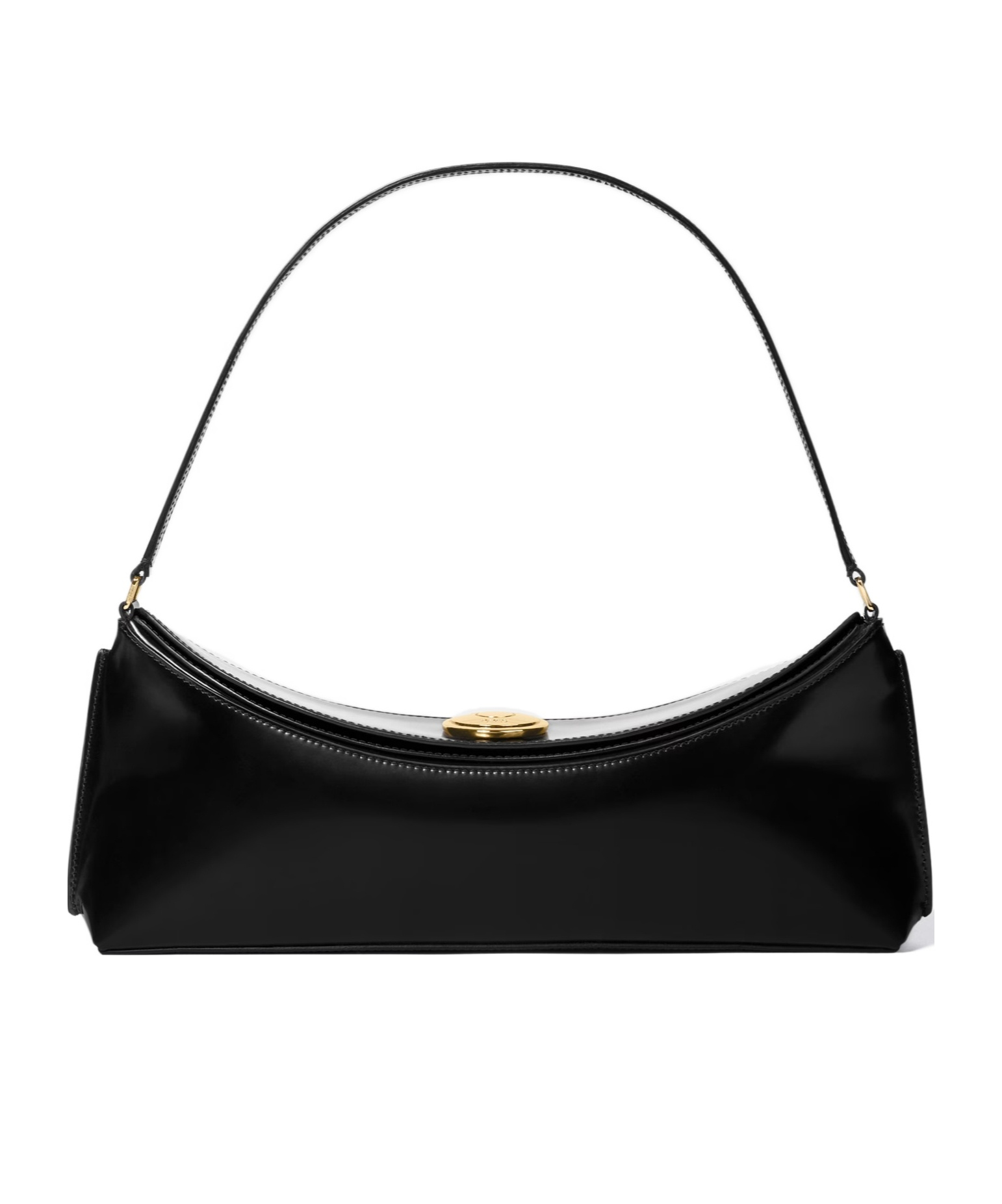 Jacquemus Curved Gold Handle Shoulder Bag In Black