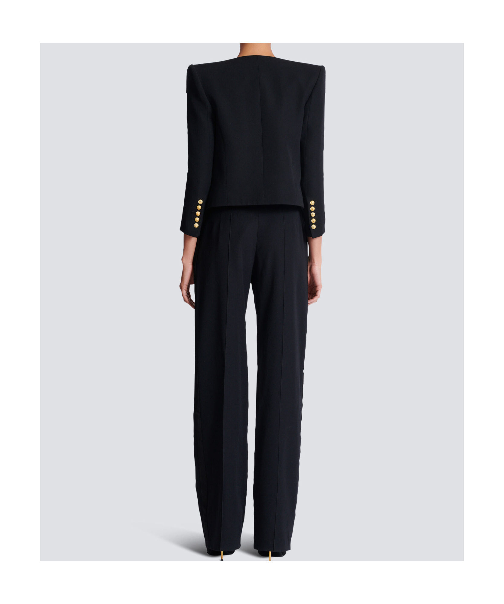 Balmain Cropped Grain De Poudre Edge-to-edge Jacket With 6 Buttons In Black