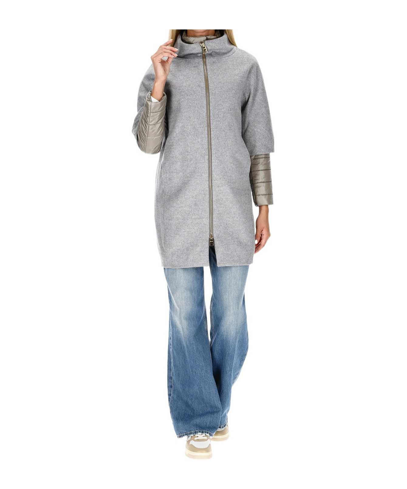 Herno Long-sleeved Stand-up Collar Coat In Gray