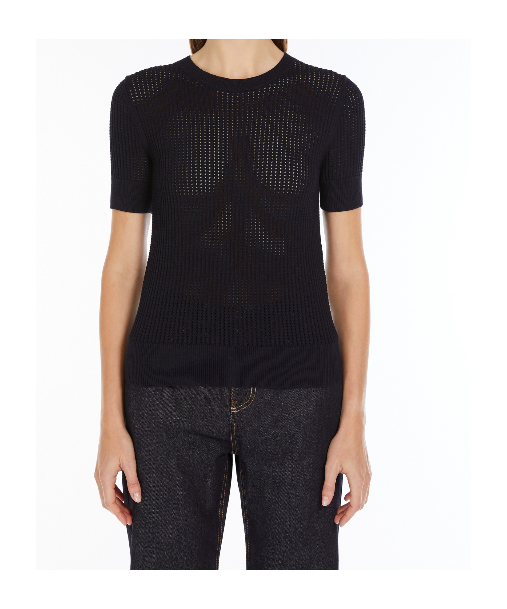 Max Mara Round-collar Short-sleeve Sweater In Black