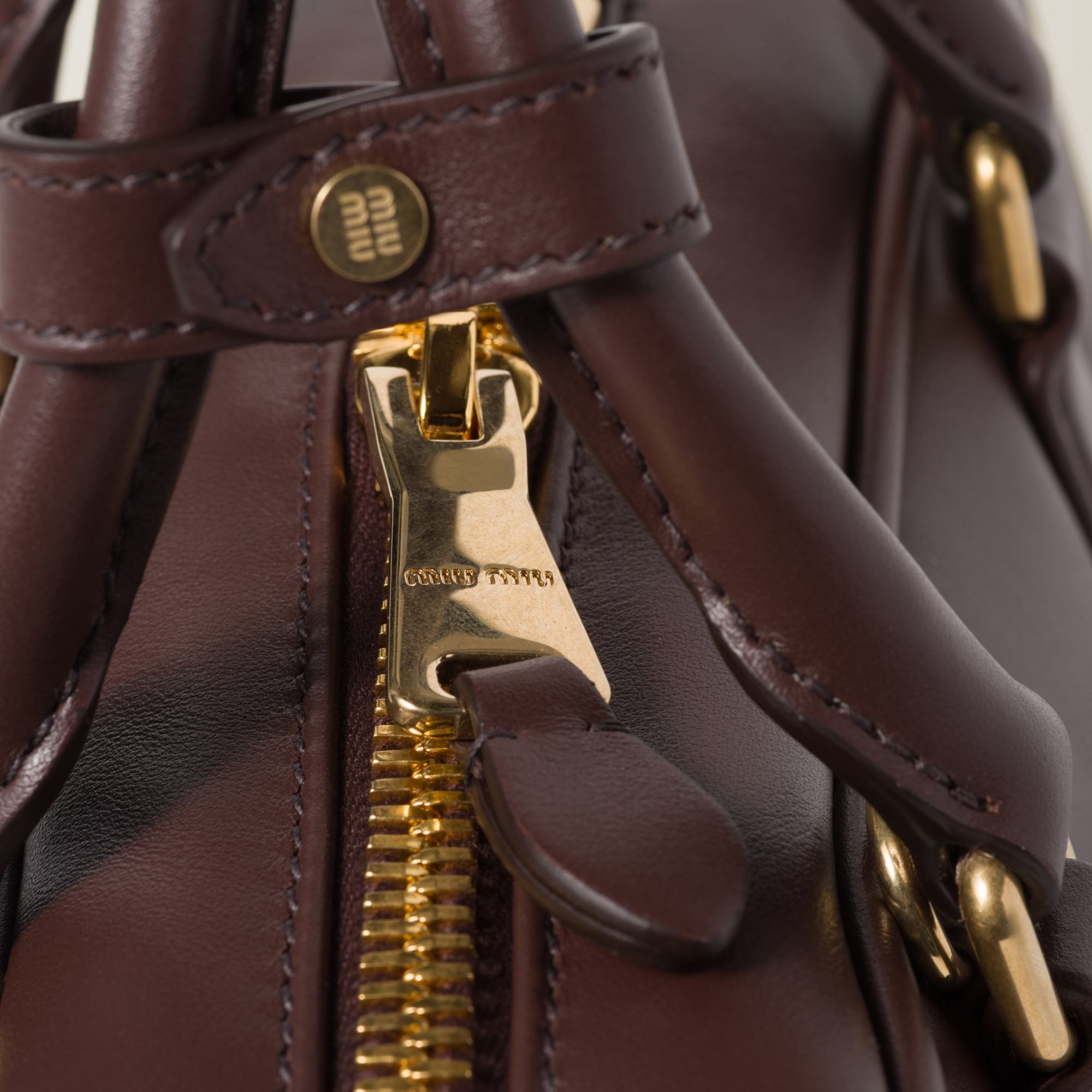 Miu Miu Arcadie Leather Tote Bag In Brown