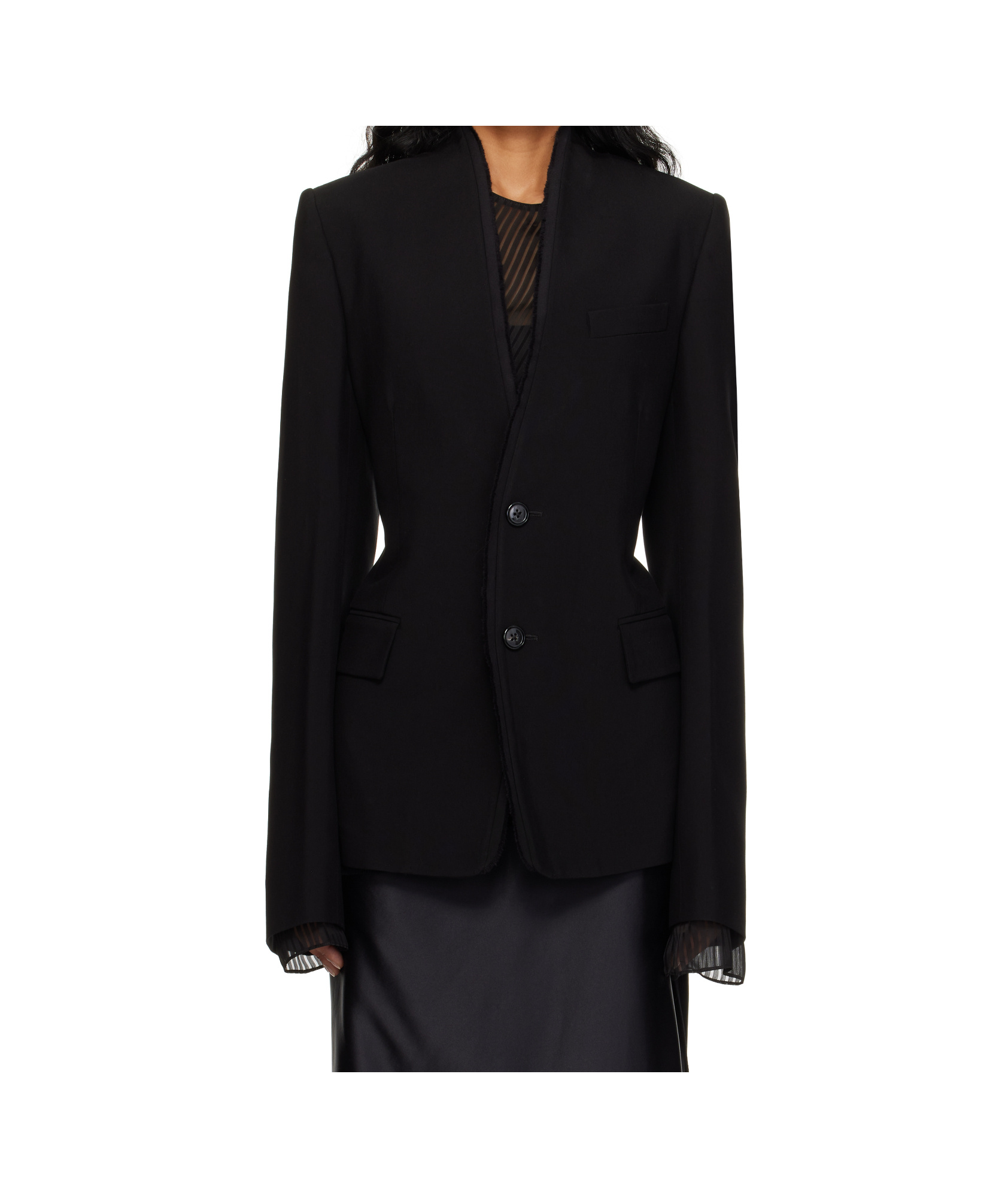Ann Demeulemeester Sady Collarless Fitted Blazer In Black