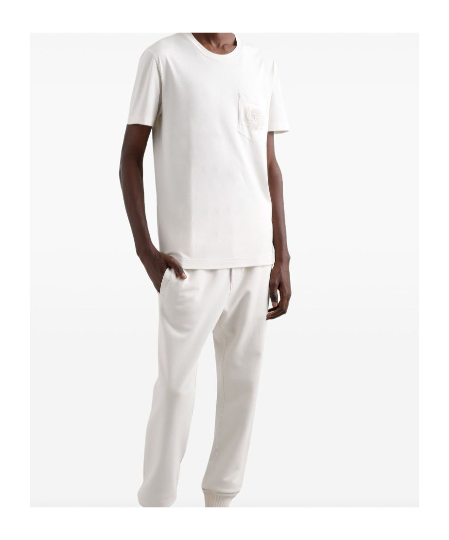 Dolce & Gabbana Dg Logo Embroidered Cotton T-shirt In Beige