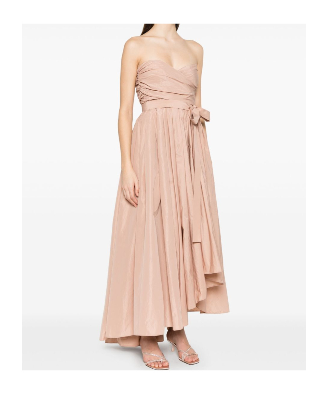 Shop Pinko Strapless Wrap Detailed Dress In Nude