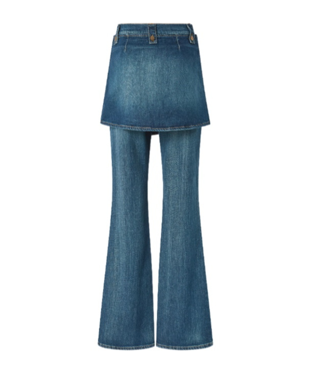 Pinko Flared Jeans With Removable Miniskirt In Blue