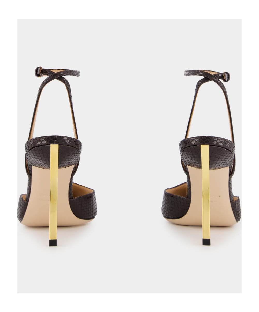 Tom Ford Glossy Stamped Python Slingback In Black