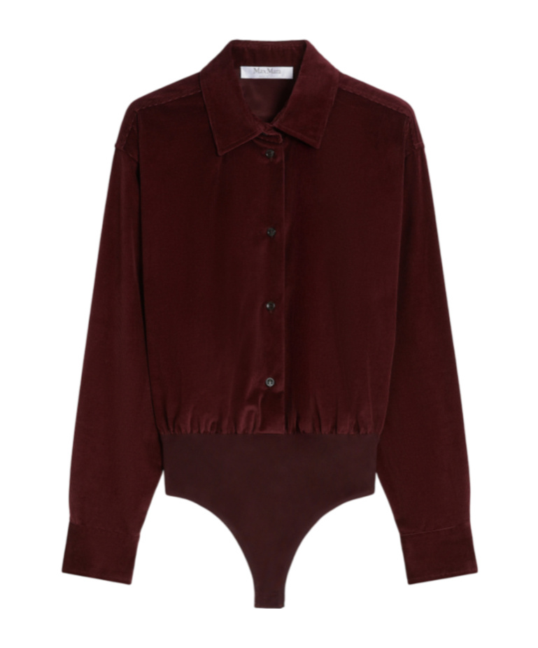 Max Mara Velvet Shirt Jumpsuit In Burgundy