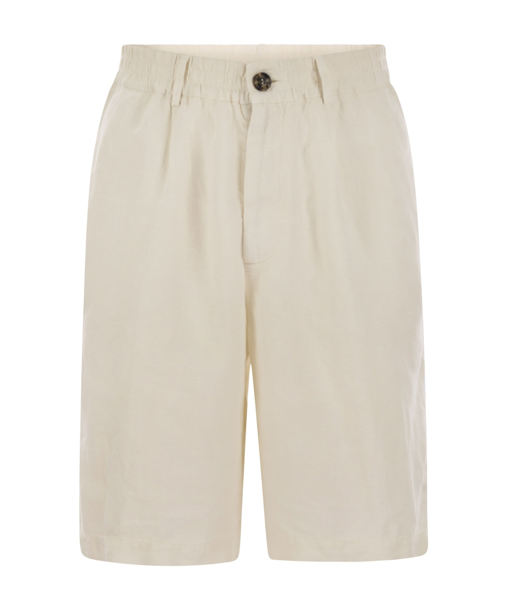 Brunello Cucinelli Classic Bermuda Shorts In Lightweight Linen Canvas In Nude