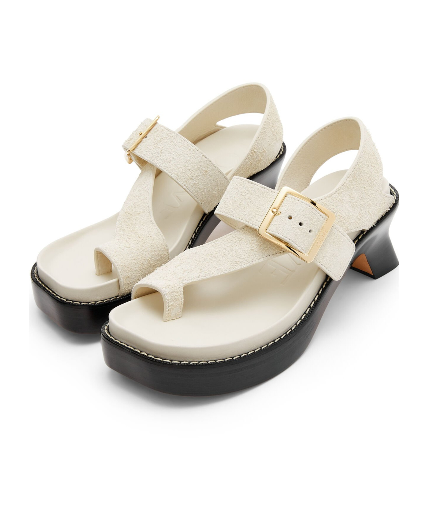 Loewe Ease 70 Oversized Buckle Suede Sandals In Nude