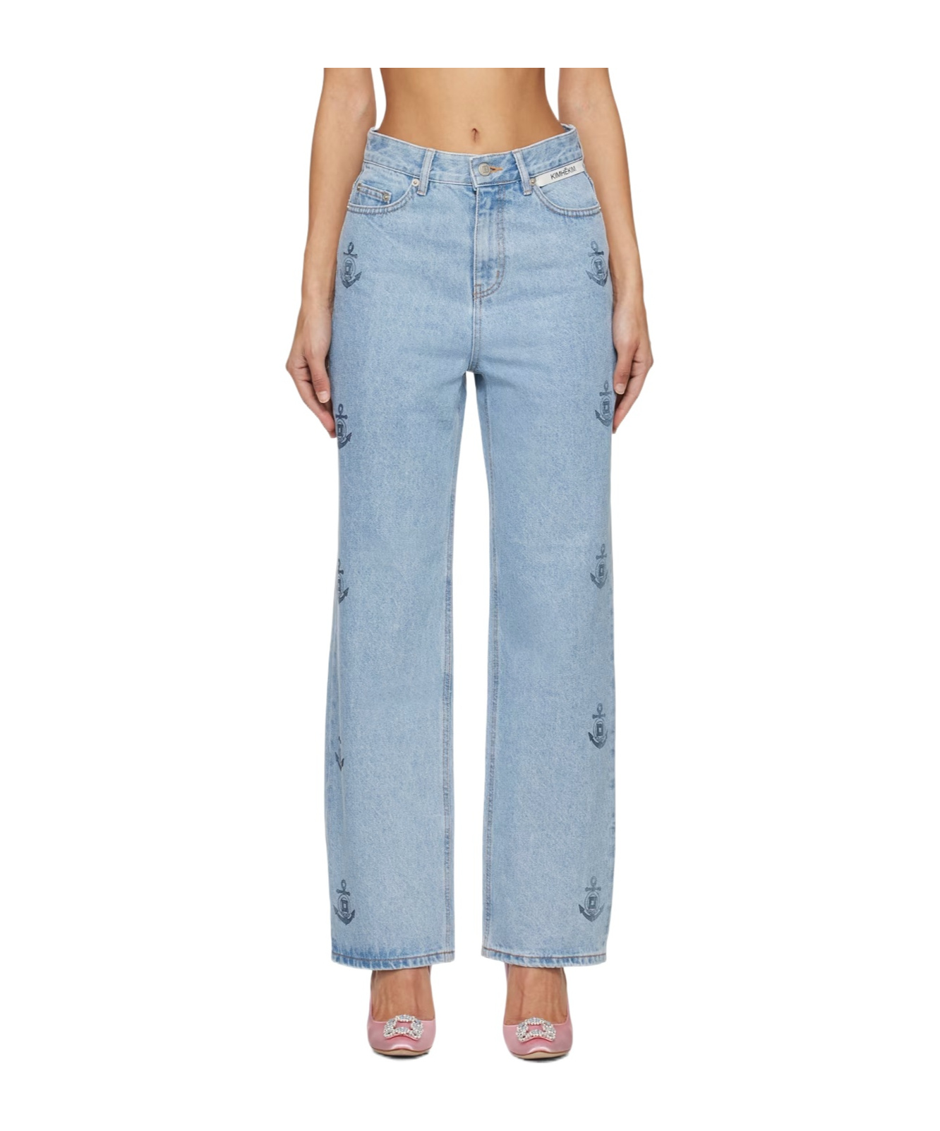 Kimhēkim Blue Anchor Stamped Jeans In Blue