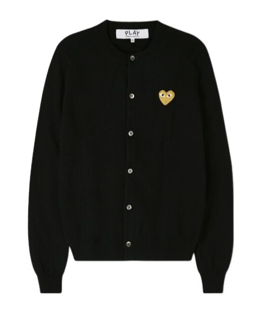 Comme Des Garçons Play Heart-shaped Patch Knitted Cardigan In Black
