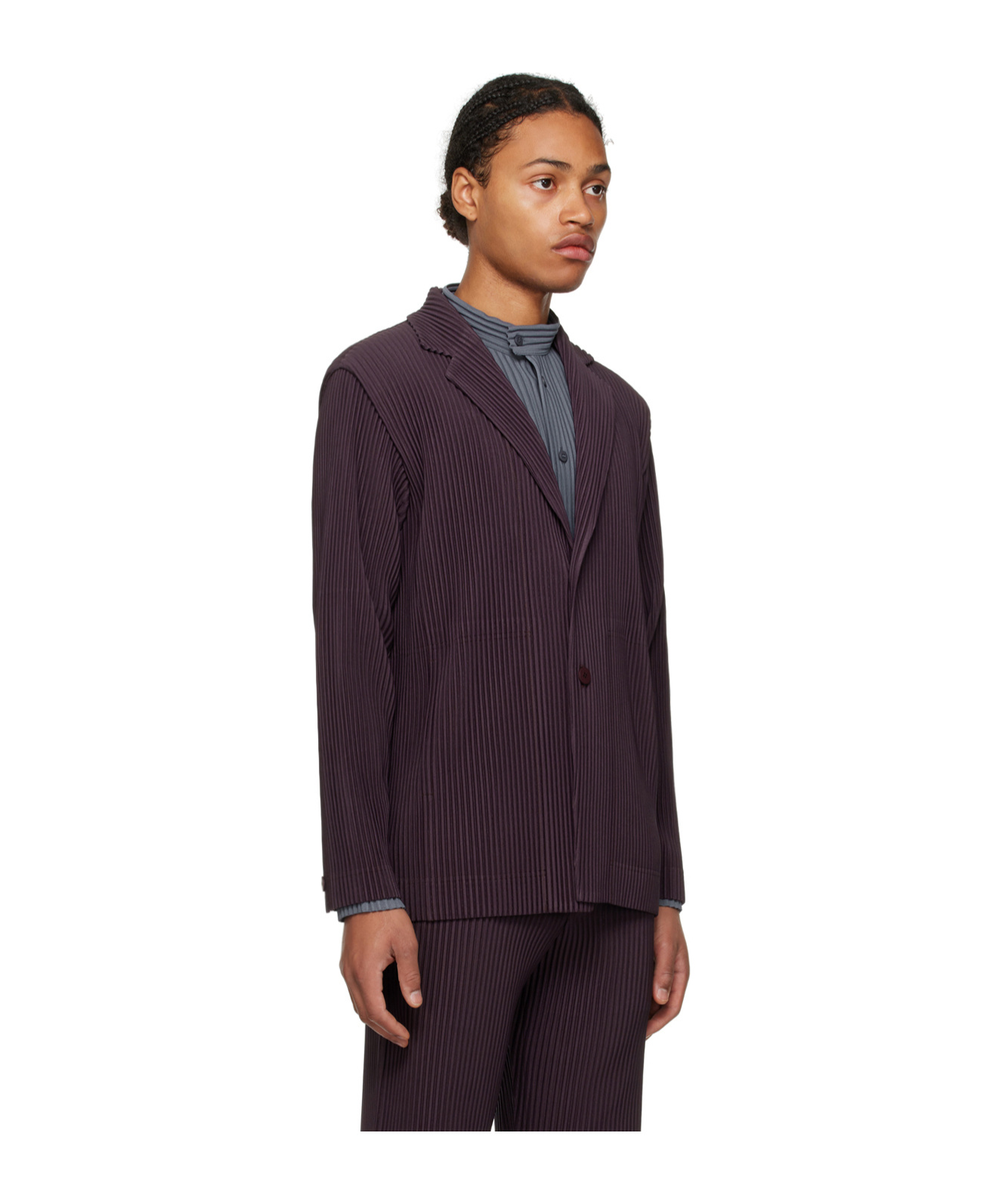 ISSEY MIYAKE NOTCHED-LAPELS PLEATED BLAZER