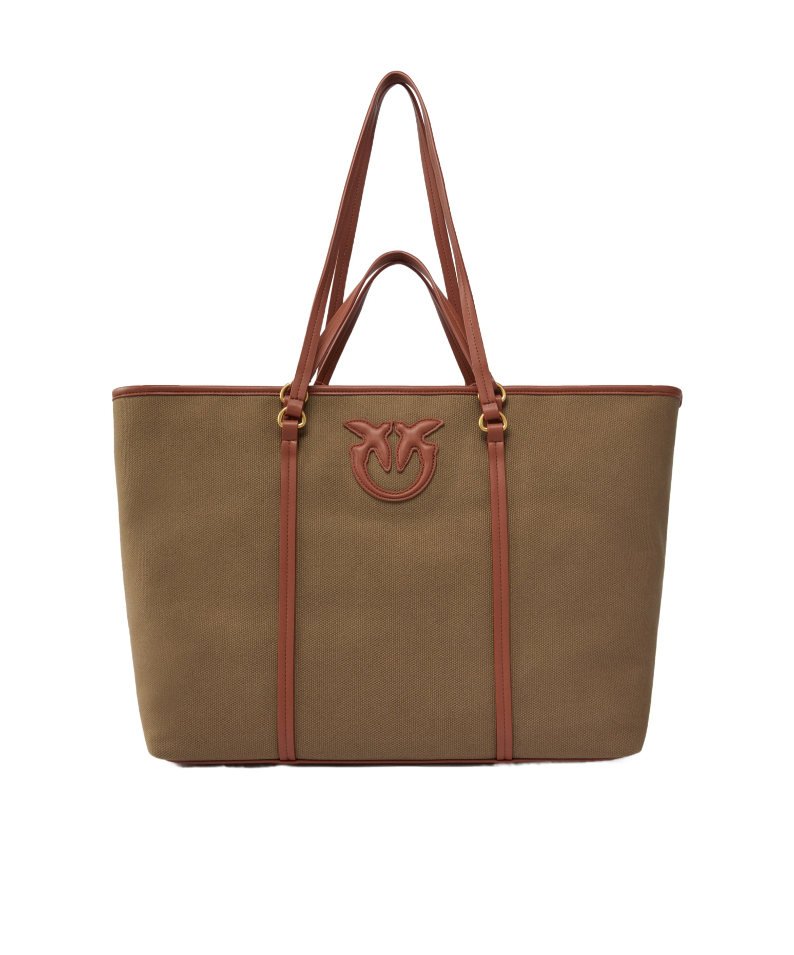 Pinko Maxi Shopper Bag In Recycled Canvas With Two Sets Of Handles In Green