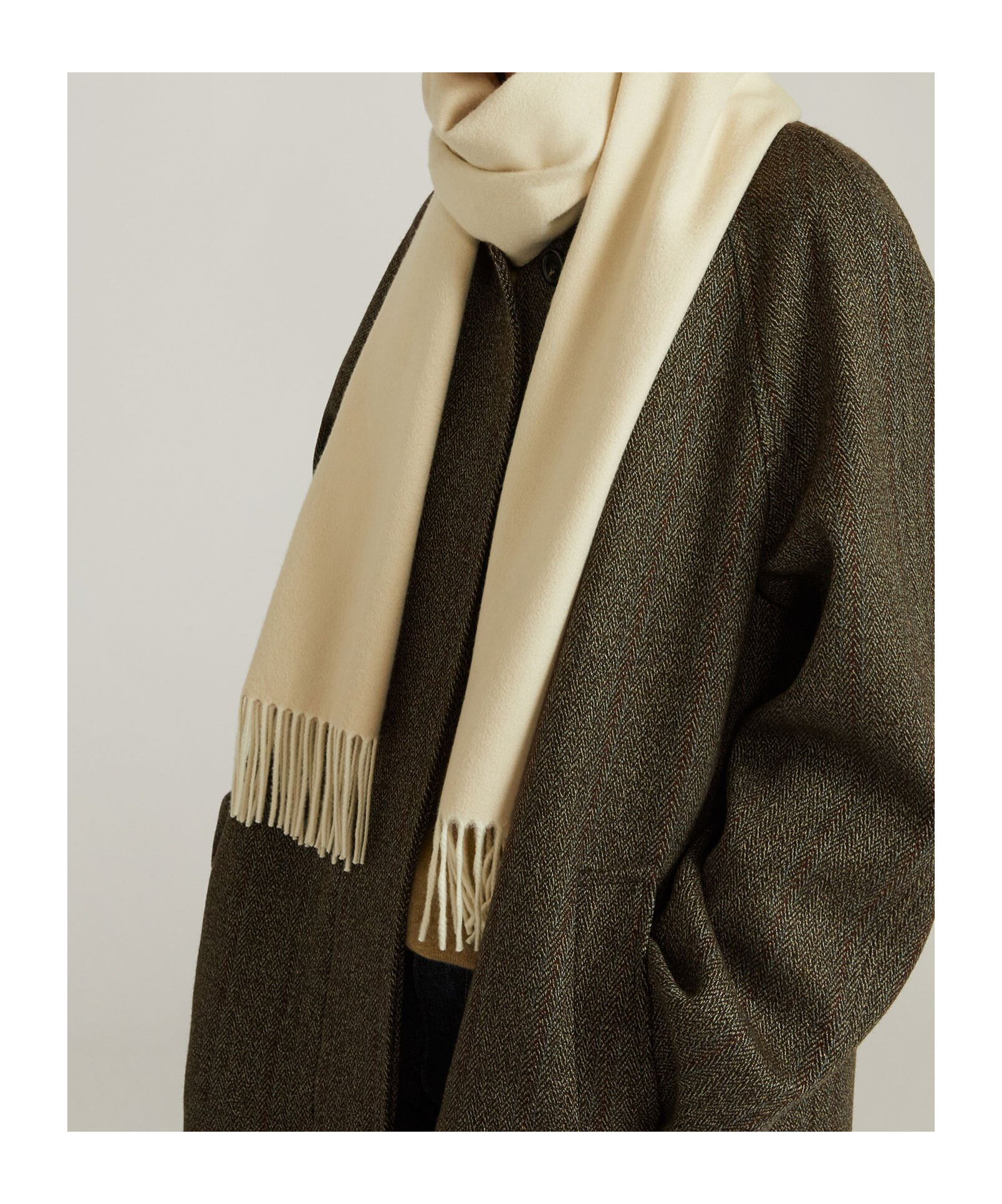 Loro Piana Two-color Tassel Scarf In Shea Butter/hazelnut Cream