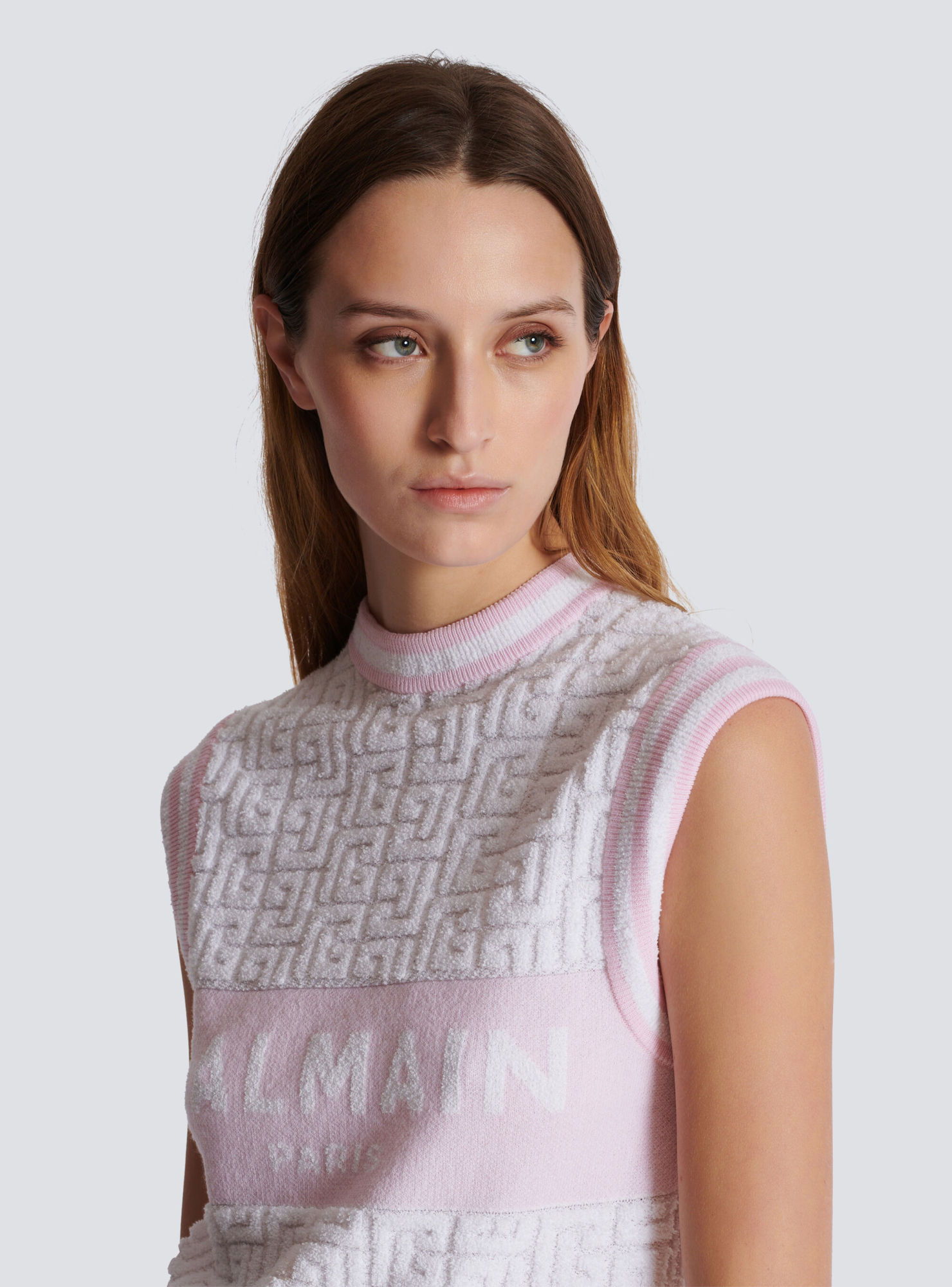 Balmain Monogram Wool And Cotton-blend Knitted Top In White