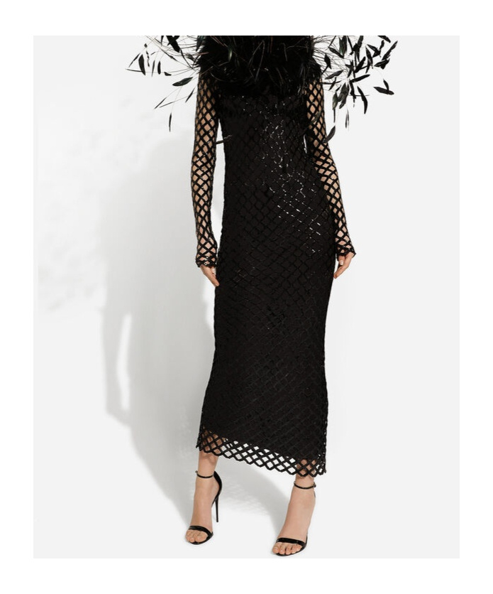 Dolce & Gabbana Sequinned Mesh Maxi Dress In Black