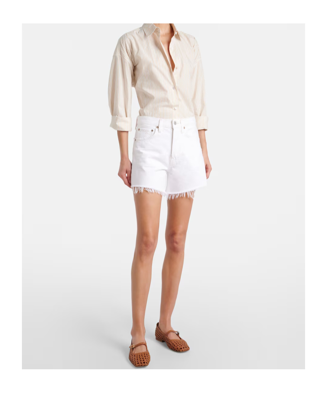 Agolde Parker Mid-rise Denim Shorts In White