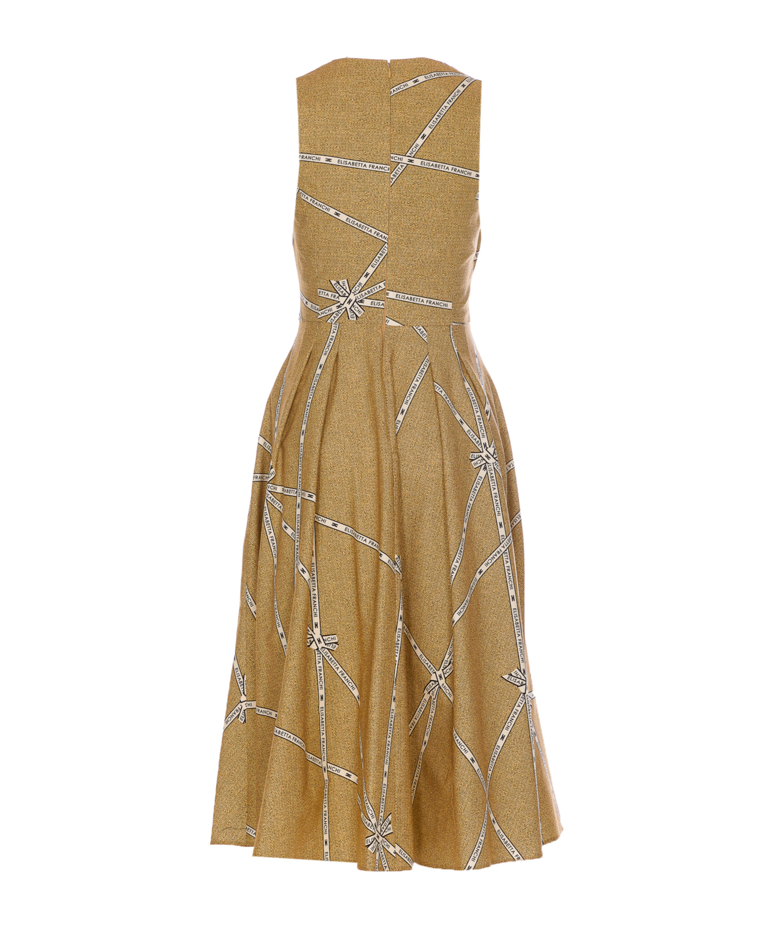 Elisabetta Franchi Midi Dress With Geometric Patterns And Rounded Collar In Brown