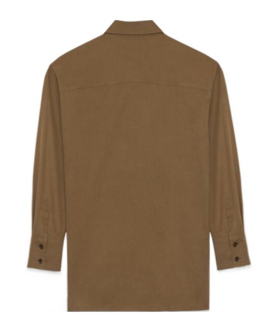 Saint Laurent Camel Brown Saharienne Belted Shirt In Green
