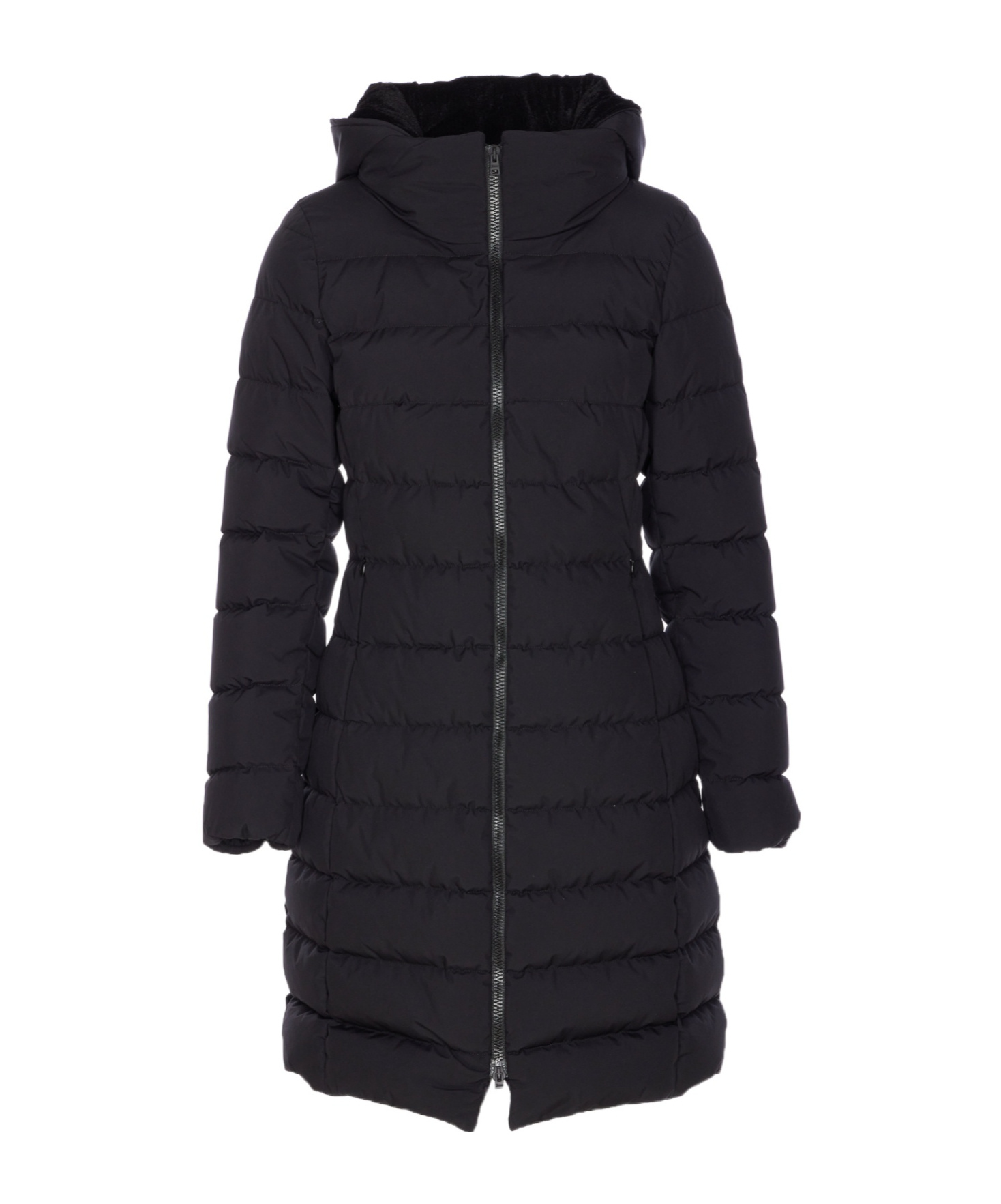 Herno Padded Hooded Long Down Jacket Zip Pockets In Black
