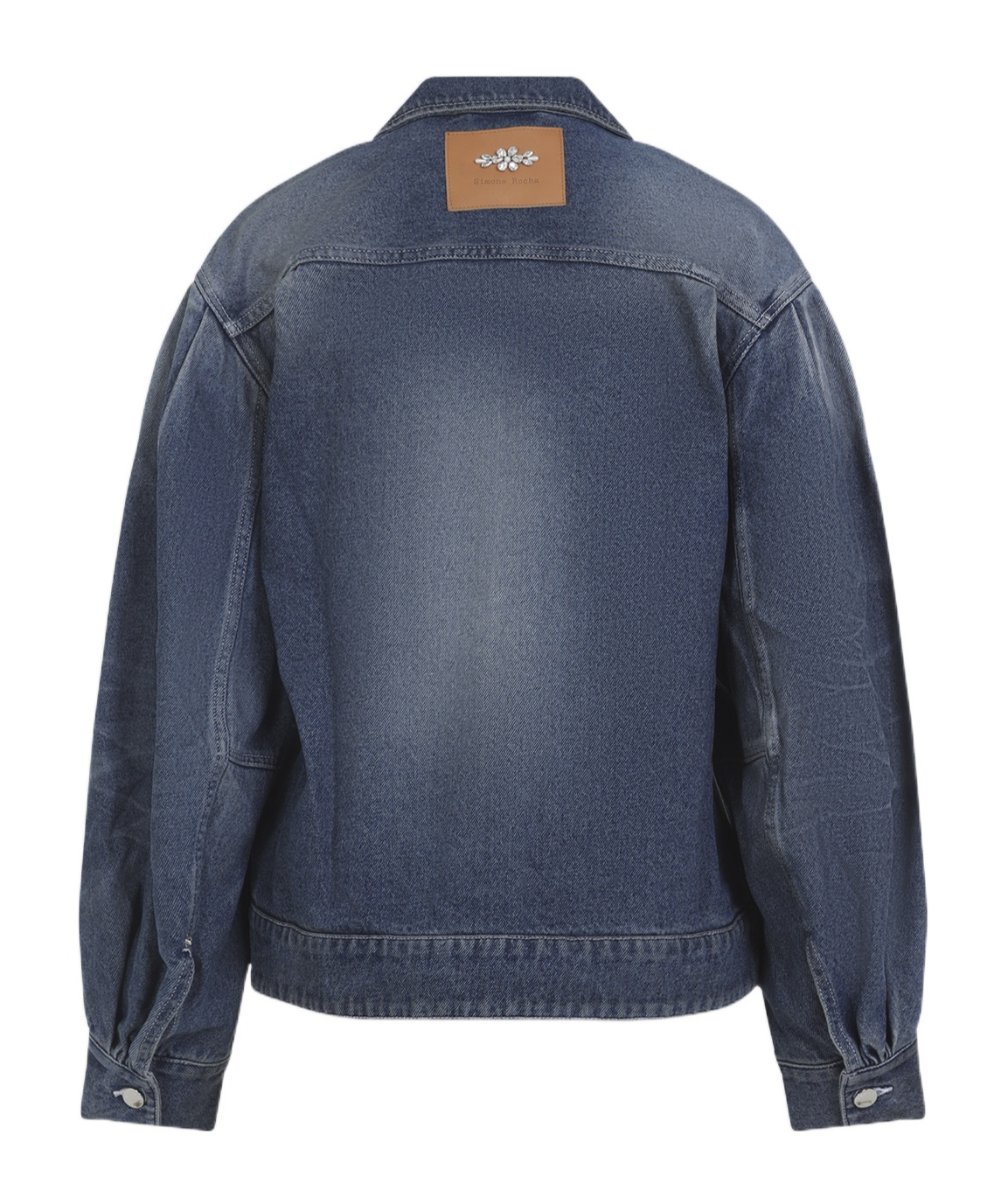 Simone Rocha Denim Jacket With Belt And Embellished Collar In Blue